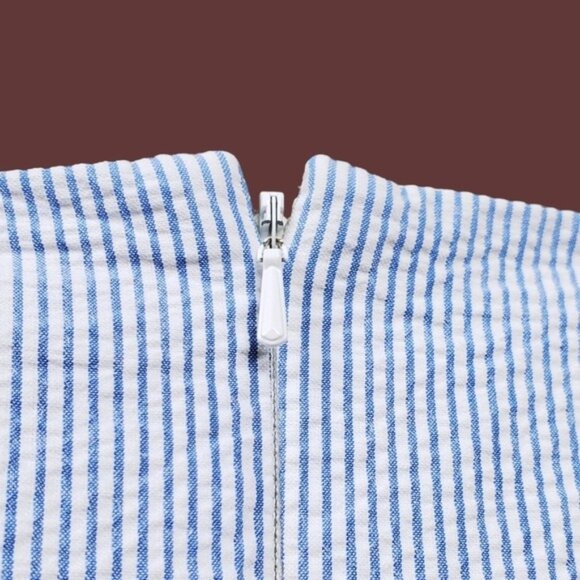 Lilly Pulitzer Womens Bay Blue Seersucker Stripe Christine Mini Dress Size 10 - Picture 7 of 8